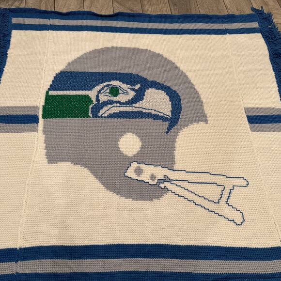 Seattle Seahawks Homemade Afghan Crocheted Grandma Blanket NFL - Picture 2 of 4